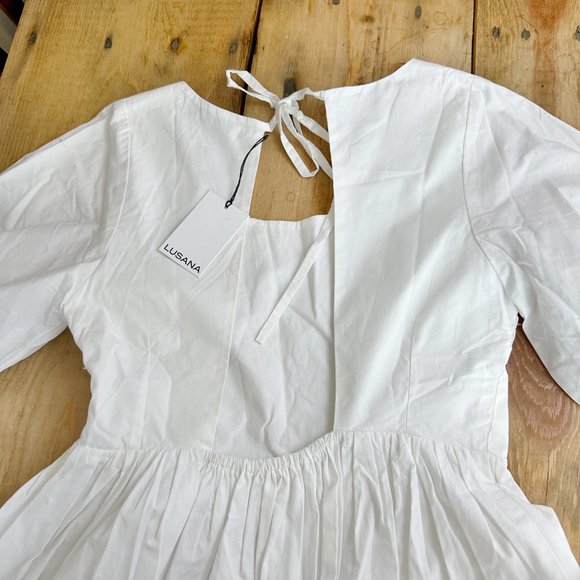 Lusana White Poplin Dress Midi Women's S NWT‎ 100% Cotton - Picture 3 of 6